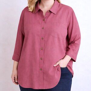 Monterey Bay Dusty Rose Pink 3/4 Sleeve Button Front 100% Tencel Top Womens XXL